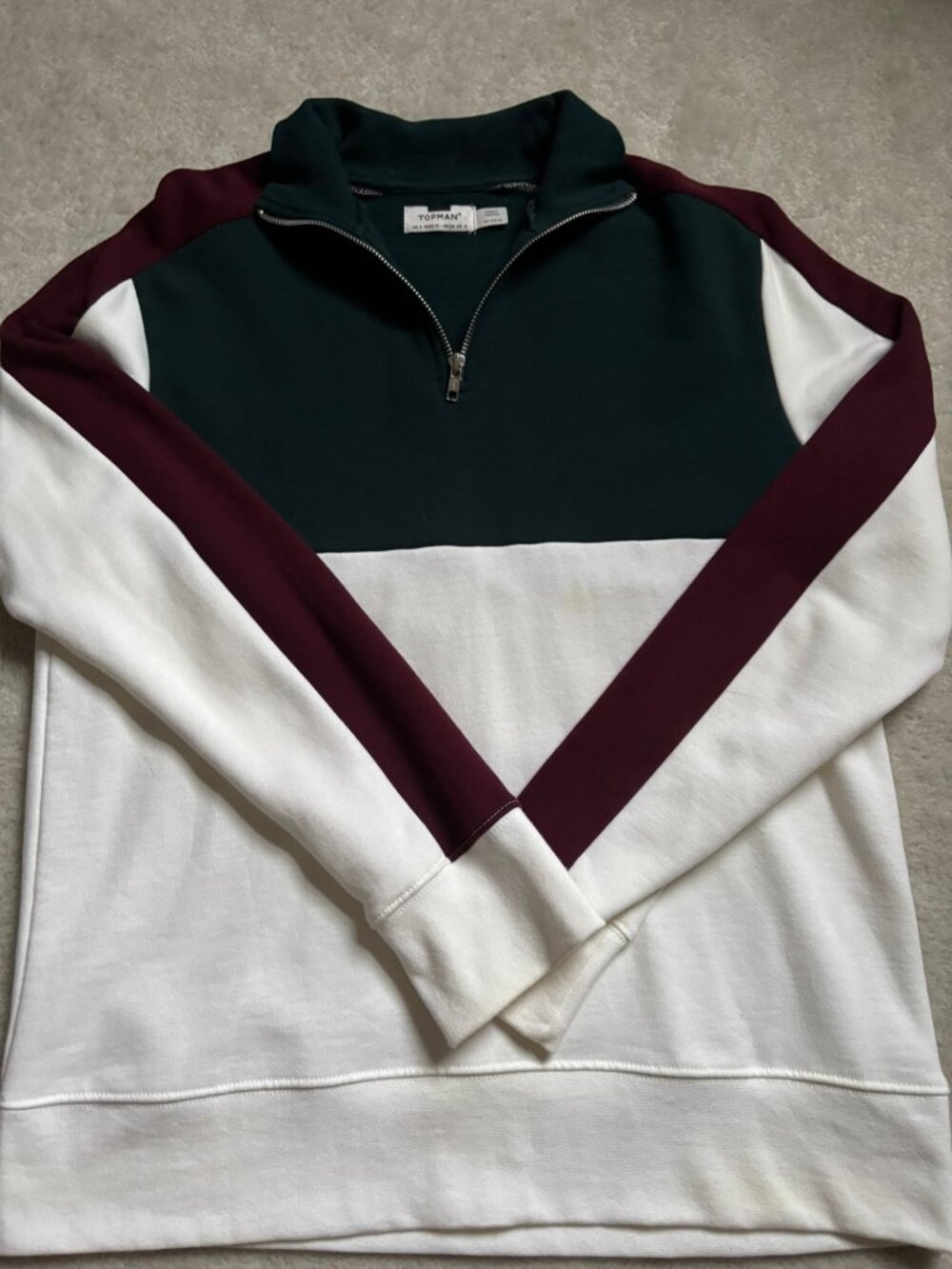 Topman Vintage Colorblock 1/4 Zip Fleece Sweatshirt S
